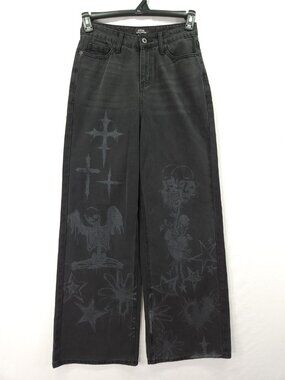 Social Collision Size 3 28x31 Black Wide Leg Jeans Skeleton Goth Angel Punk